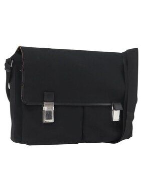 Authentic GUCCI Shoulder Bag Canvas Black Silver 92538